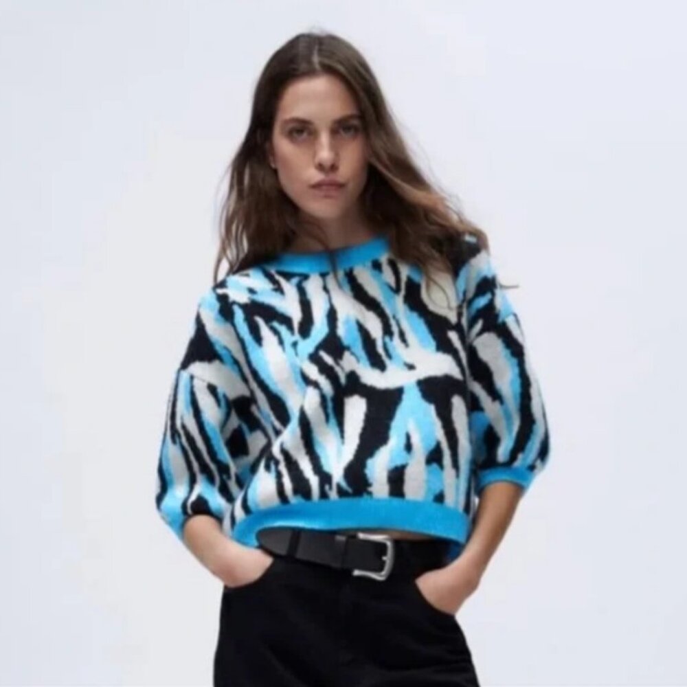 ZARA ANIMAL PRINT JACQUARD KNIT SWEATER